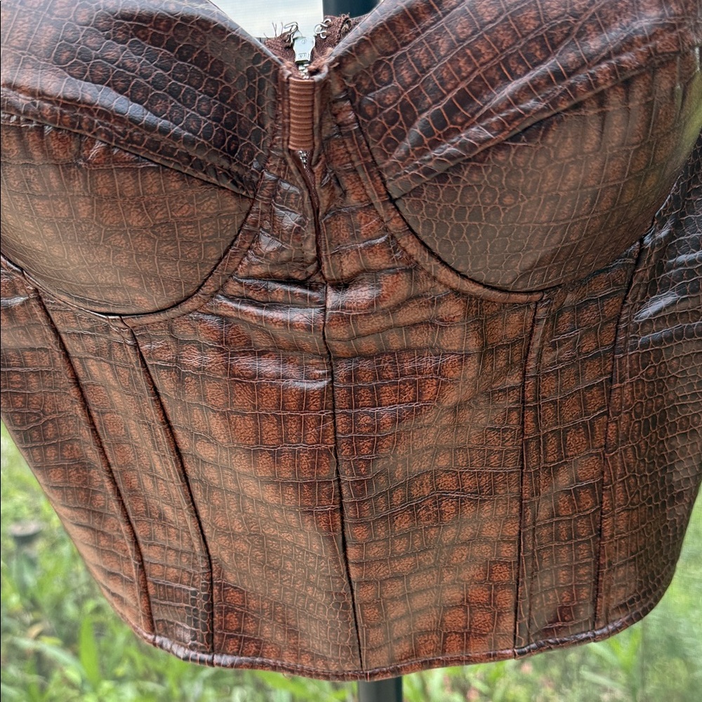 Say What? Chocolate Brown Faux Croc Bustier Crop Top